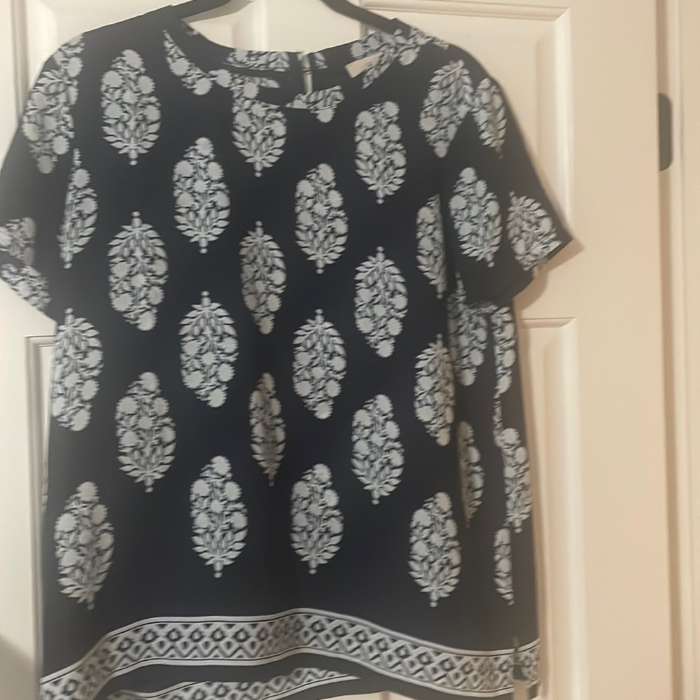 Sheer navy and light blue patterned dress shirt